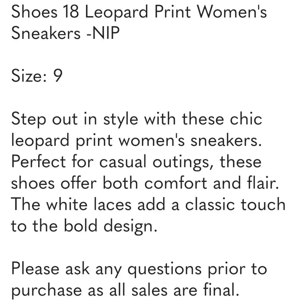 Shoes 18 Leopard Print Women's Sneakers -Sz 9 - NIP